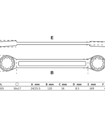 LLAVE DE DOBLE ESTRELLA EXTRA PLANO, 16 X 17 MM