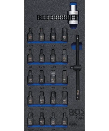 1/3 BANDEJA CON 22 PIEZAS DE DADOS ESPECIALES PARA EL CARTER Y LLAVE DE FILTROS