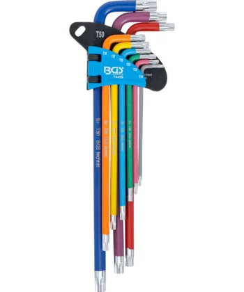 JUEGO DE LLAVES ALLEN | MULTICOLOR | EXTRA LARGA | PERFIL EN T (PARA TORX) T10 - T50 | 9 PIEZAS